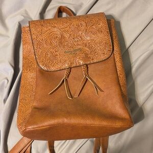 Embossed Tan Leather Backpack